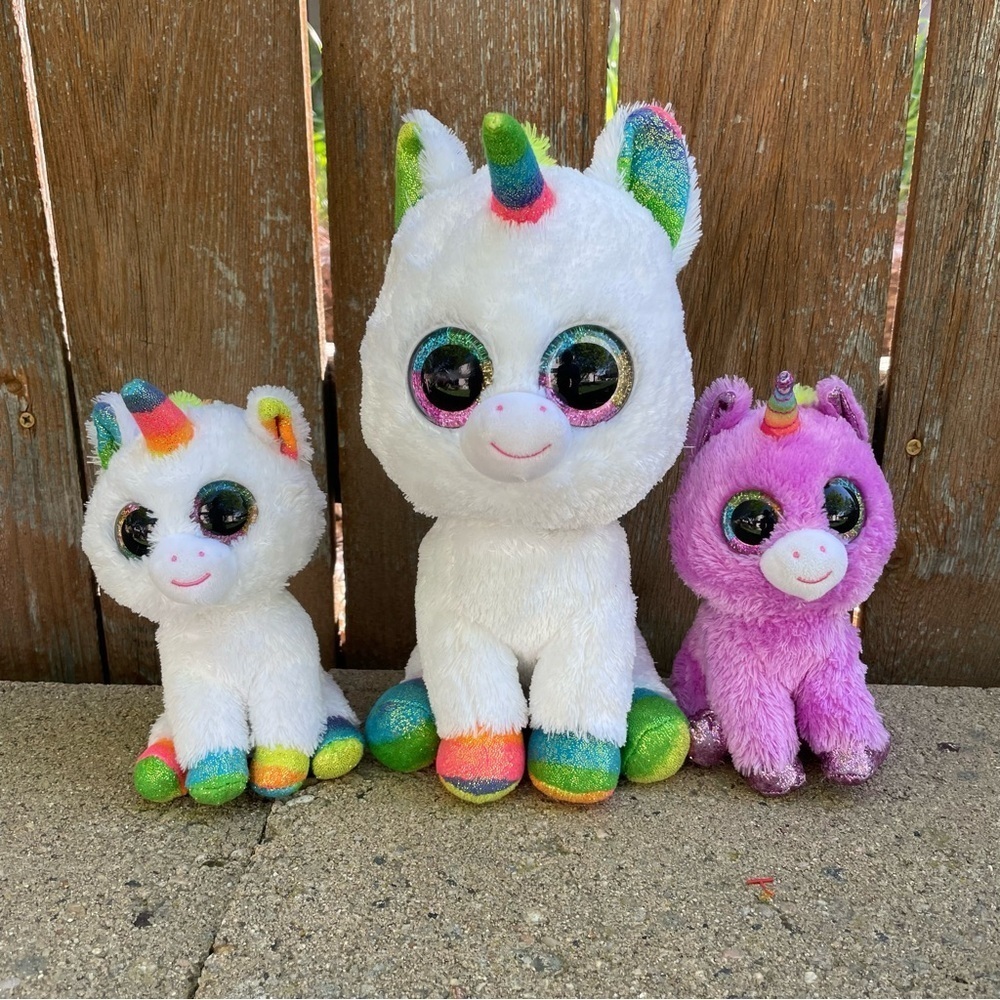 TY Silk Pixy Rosette Set of 3 Colorful Unicorn Plush Toy stuffed Animal